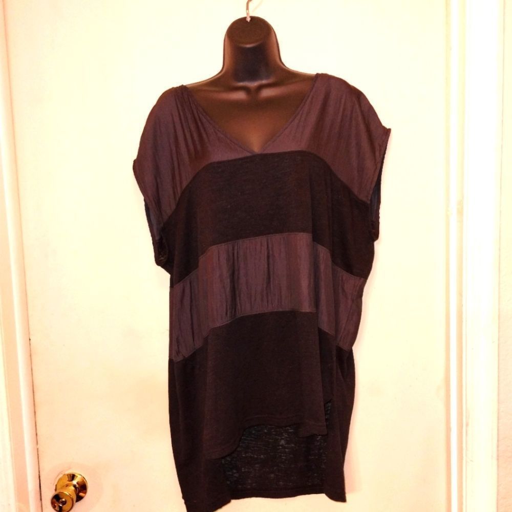 Banana Republic Black and Charcoal Striped Draped Top